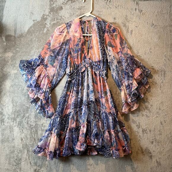 MISA Los Angeles Yasemin Butterfly‎ Sleeve Babydoll Dress Size Small Violet Pink - Picture 1 of 7